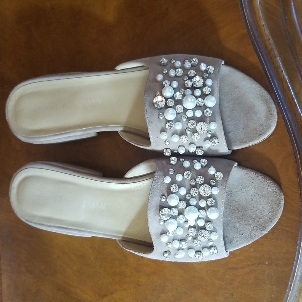 Stuart Weitzman Decorslide Suede Block Heel Slide - image 2